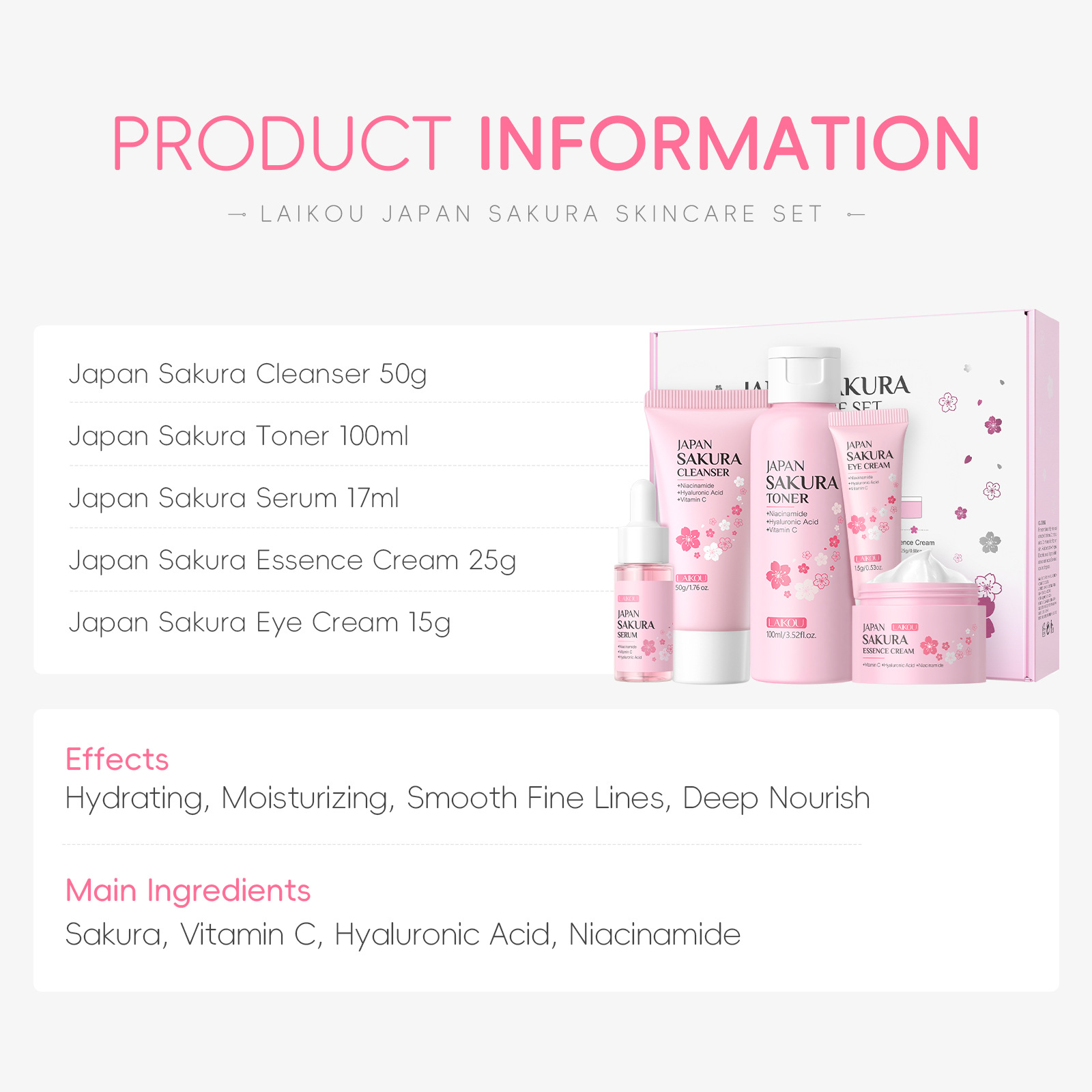 LAIKOU Sakura 5pcs Skin Care K - Essence Serum Toner ulasan dan harga