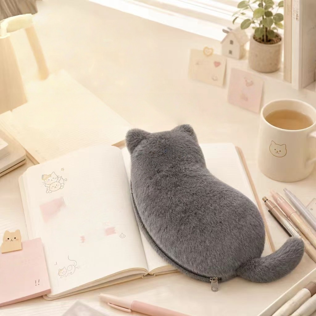 Cute Plush Cat Pencil Cases, K - Korean Skincare Routine ulasan dan harga